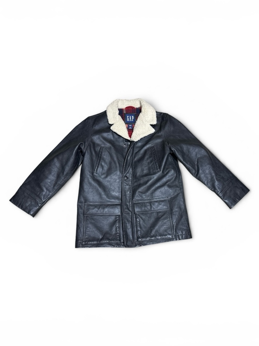 Vintage Y2K Unisex GAP Dark Brown Cowhide Leather Sherpa Collar Jacket Med Large